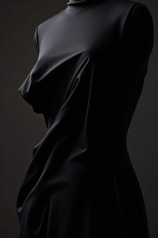 アシンメトリーな黒いドレスのディテール