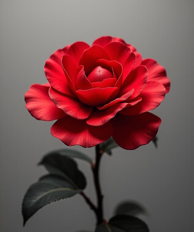 ミニマルな背景に置かれた一輪の赤い椿の花