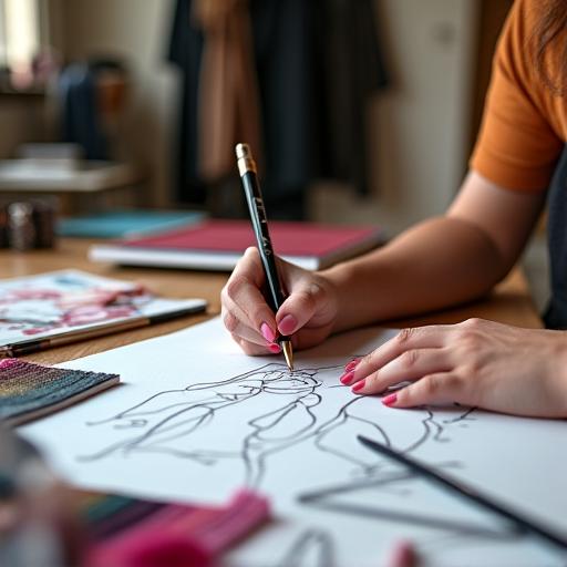 デザインスケッチに取り組むファッションデザイナー